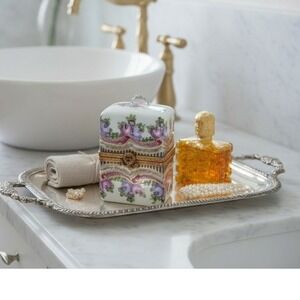 Limoges France Hand Painted Porcelain Trinket Box‎ Floral Perfume Bottle Vanity
